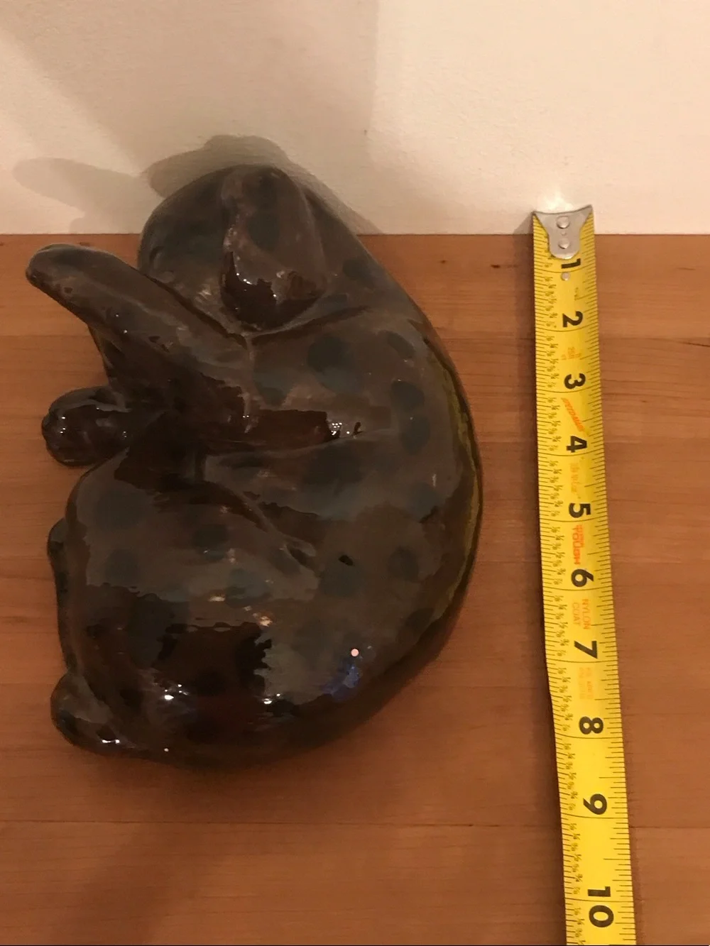 Brown Glazed Ceramic Sleeping Cat Figurine for Reptile Decor